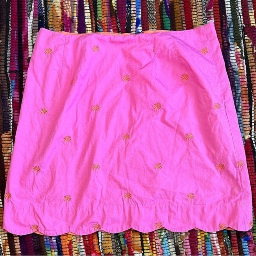 Lilly Pulitzer Pink Mini Skirt Embroidered Orange Palm Trees Size 6 Tropical